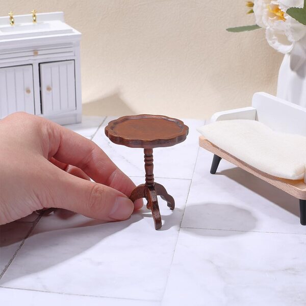 WADORN Mini-Rundholztisch für Puppenhäuser im Maßstab 1:12, Sienna Brown