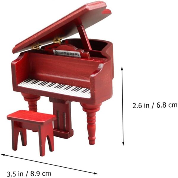 Set 2 Mini Pianoforti in Legno per Case delle Bambole con Sgabello Rosso
