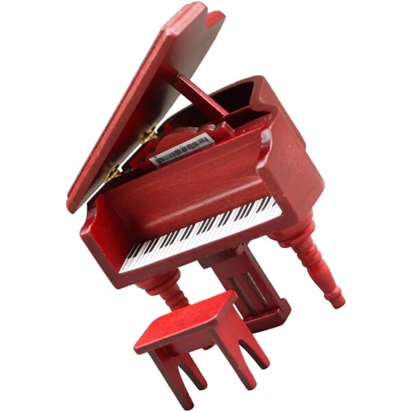 Set 2 Mini Pianoforti in Legno per Case delle Bambole con Sgabello Rosso