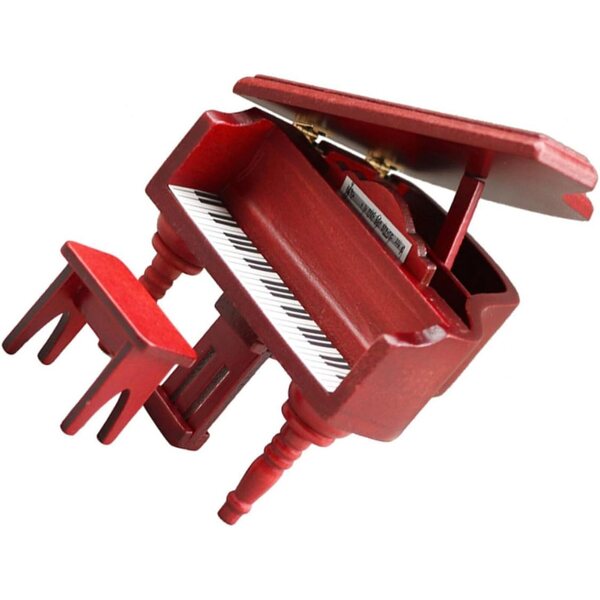 Set 2 Mini Pianoforti in Legno per Case delle Bambole con Sgabello Rosso