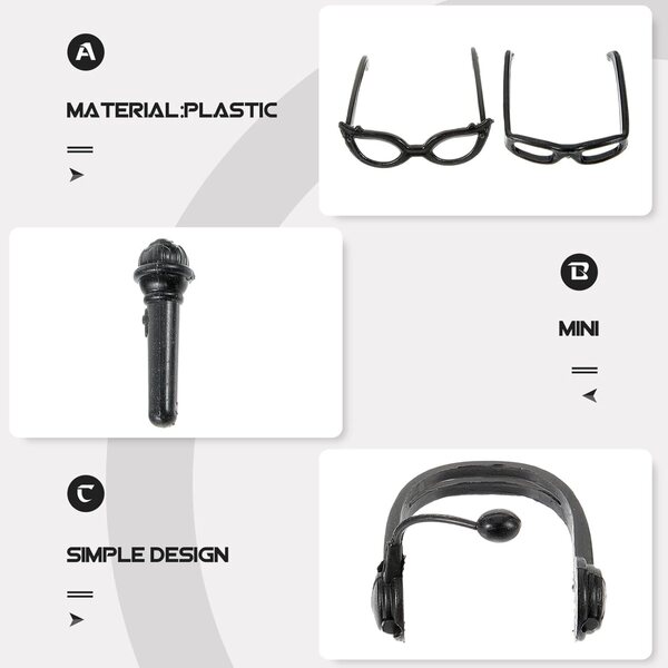 DECHOUS Set Accessori Miniature per bambole: Occhiali Neri e Micro Casco Audio DIY