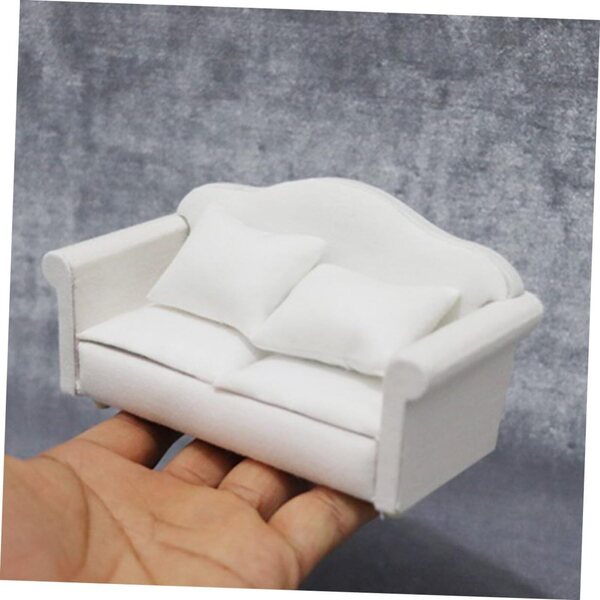 ORFOFE Divano Miniatura Bianco 1:12 in Tessuto e Legno per Casa delle Bambole