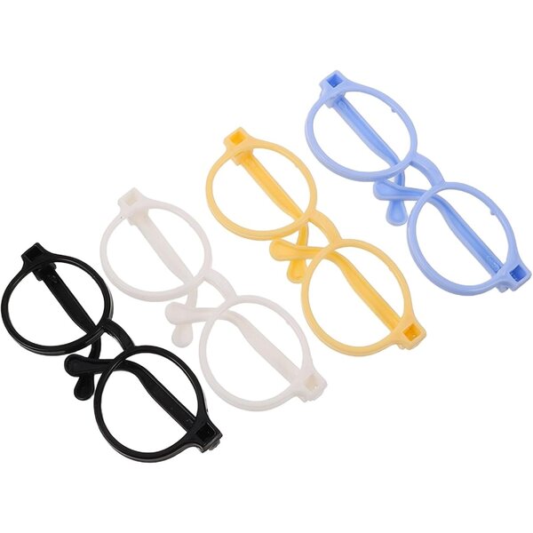 Set 4 Montature Mini Occhiali per Bambole, Accessori Colorati per Bambole Reborn