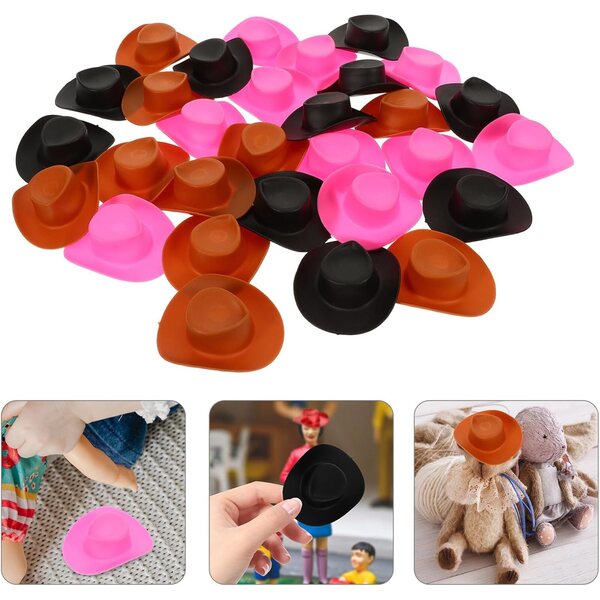 Set mit 30 Mini-Cowboyhüten aus ABS zum Selbermachen, mehrfarbige Deko-Accessoires