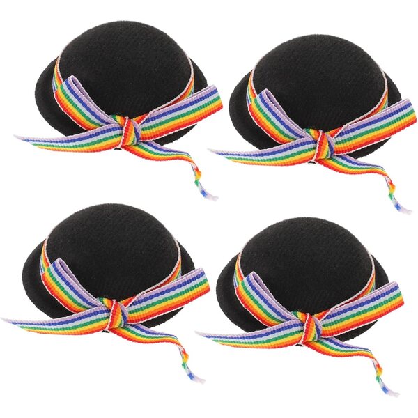 Set 4 Mini Cappelli Formali per Bambole Cappello Alto in Feltro Nero con Fiocco Colorato