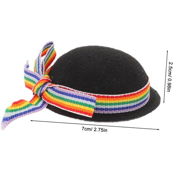 Set 4 Mini Cappelli Formali per Bambole Cappello Alto in Feltro Nero con Fiocco Colorato