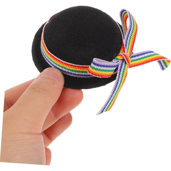 Set 4 Mini Cappelli Formali per Bambole Cappello Alto in Feltro Nero con Fiocco Colorato