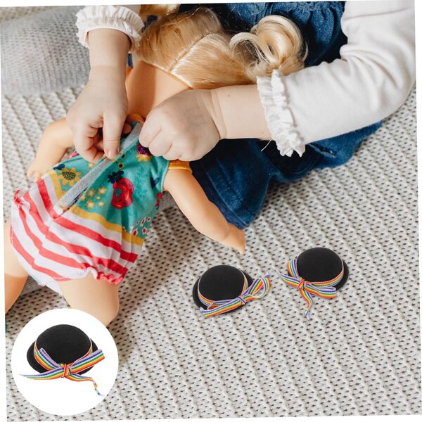 Set 4 Mini Cappelli Formali per Bambole Cappello Alto in Feltro Nero con Fiocco Colorato