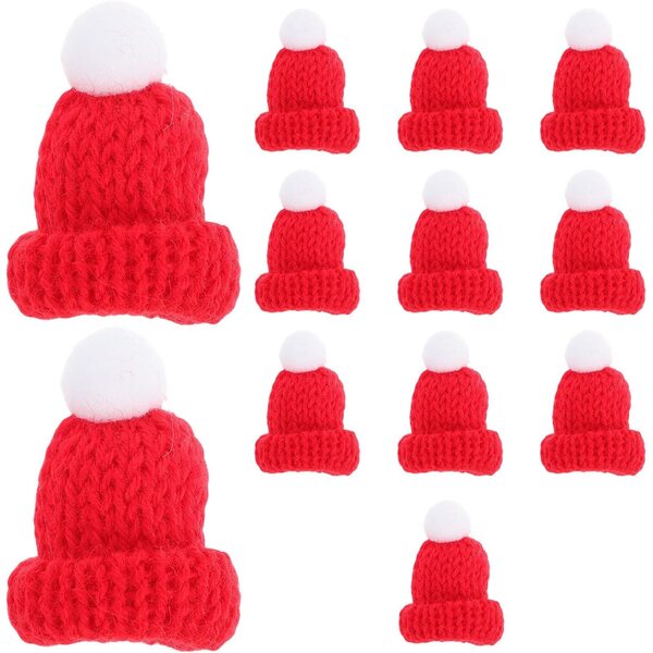 12 Mini Cappelli di Natale in Maglia Rossa per Decorazioni Fai-da-Te e Feste