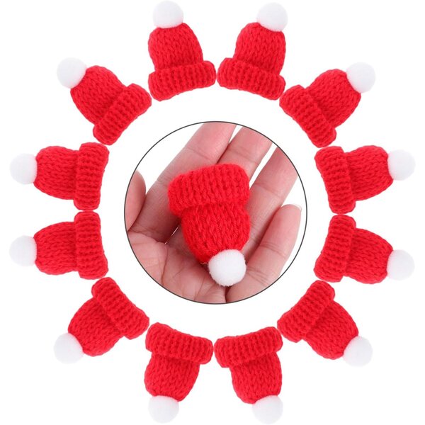 12 Mini Cappelli di Natale in Maglia Rossa per Decorazioni Fai-da-Te e Feste