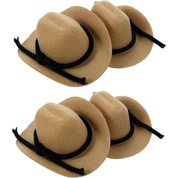 Beigefarbene Mini-Cowboyhüte für Puppen – 4er-Set aus Polyester, Western-Partyzubehör