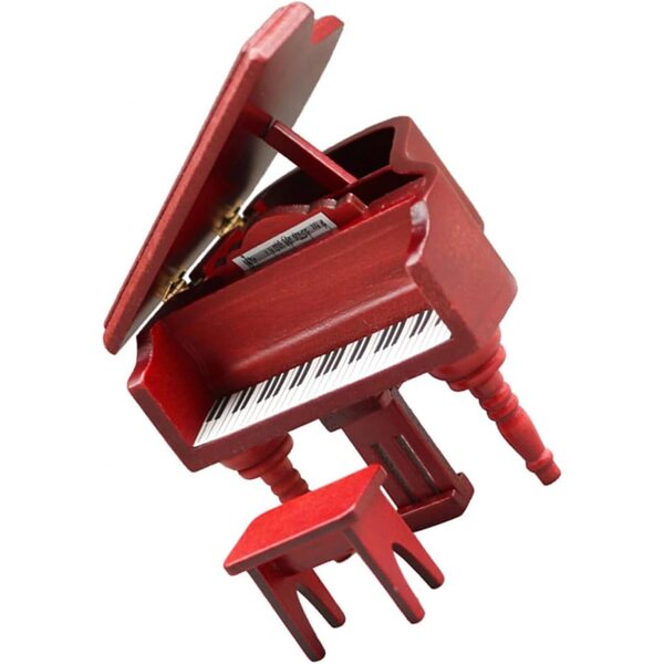 Mini-Klavier mit rotem Holzhocker für Puppenhaus 8,9 cm