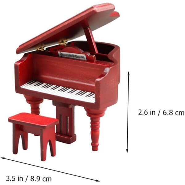 Mini-Klavier mit rotem Holzhocker für Puppenhaus 8,9 cm
