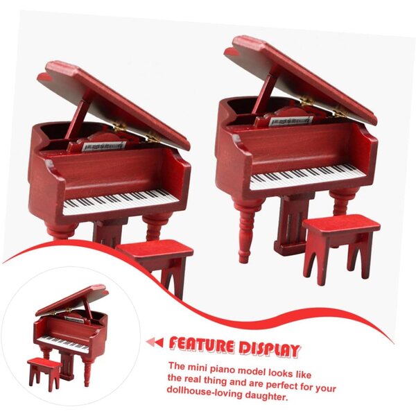Mini-Klavier mit rotem Holzhocker für Puppenhaus 8,9 cm
