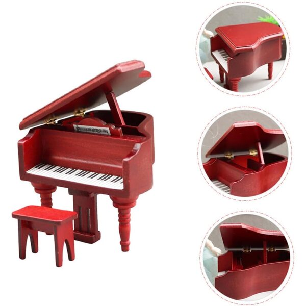 Mini-Klavier mit rotem Holzhocker für Puppenhaus 8,9 cm