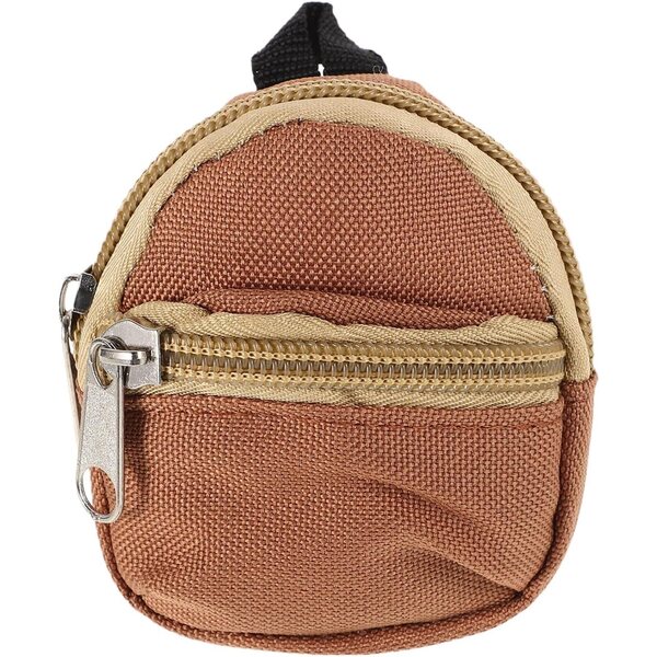 Mini zaino marrone chiaro per bambole, leggero e compatto con zip, accessorio gioco