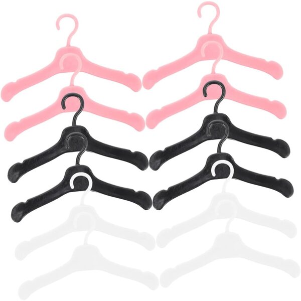 60 Mini Cintre in Plastica per Bambole Nero, Bianco e Rosa, 5,5x3 cm - WEKAMOS