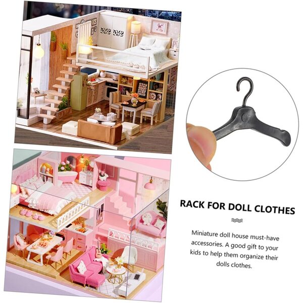 60 Mini Cintre in Plastica per Bambole Nero, Bianco e Rosa, 5,5x3 cm - WEKAMOS