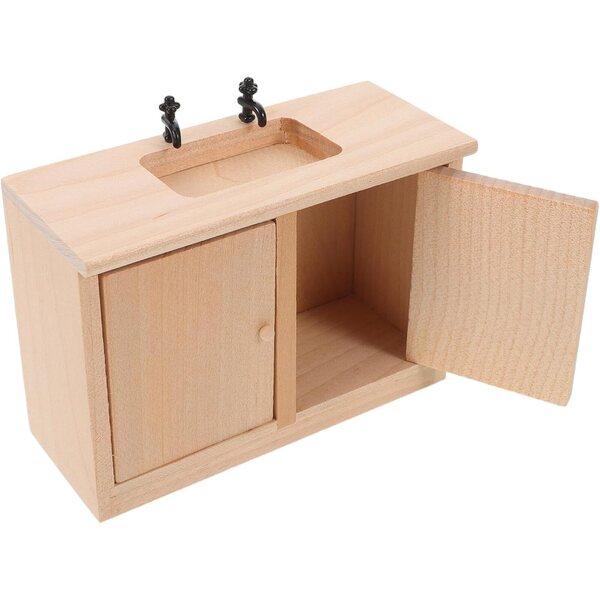 Lavandino bagno in legno miniatura 1:12 per casa delle bambole - dettaglio artigianale giallo