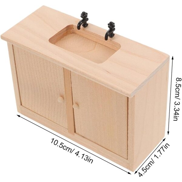 Lavandino bagno in legno miniatura 1:12 per casa delle bambole - dettaglio artigianale giallo