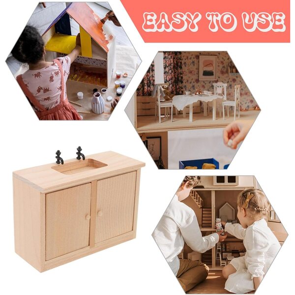 Lavandino bagno in legno miniatura 1:12 per casa delle bambole - dettaglio artigianale giallo