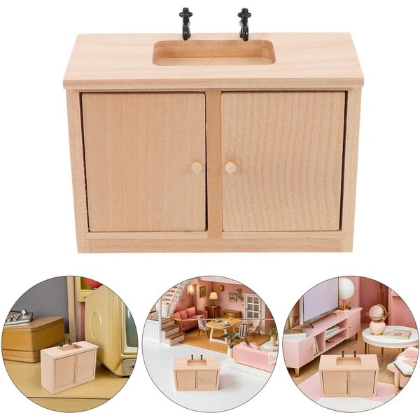 Lavandino bagno in legno miniatura 1:12 per casa delle bambole - dettaglio artigianale giallo