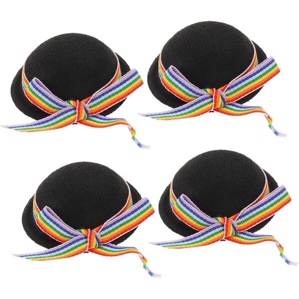 Set 4 Mini Cappelli a Cilindro in Feltro Nero per Bambole e Craft Decorativi