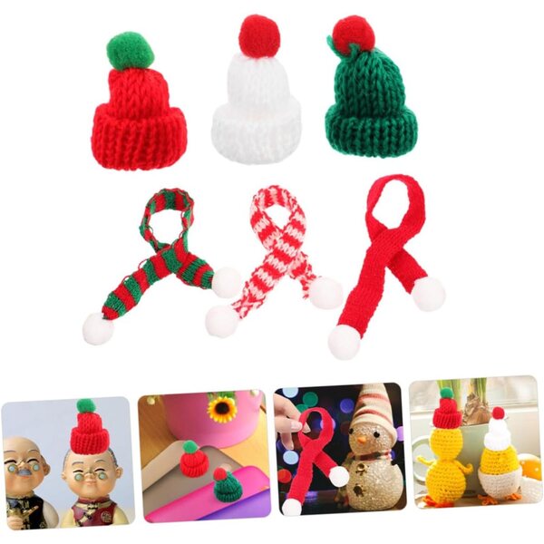 Set 12 Mini Bonnet e Sciarpe Natalizie in Lana per Decorazioni e Progetti DIY