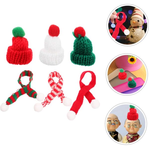 Set 12 Mini Bonnet e Sciarpe Natalizie in Lana per Decorazioni e Progetti DIY