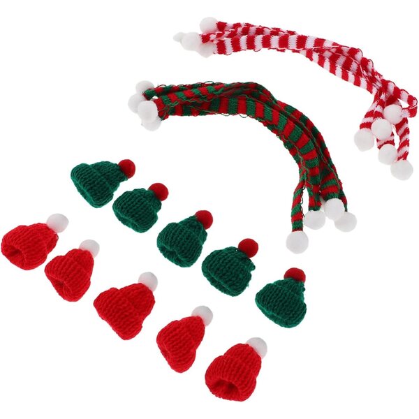 Set 20 pezzi Mini Cappelli e Sciarpe Natalizie per Decorazioni Feste e Bambole