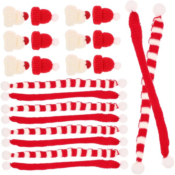 Set mit 40 Mini-Weihnachtsmützen und Schals für Strickpuppen