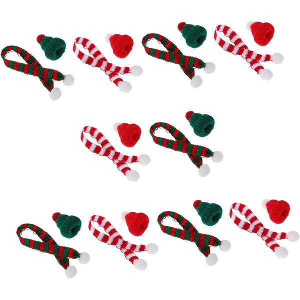 Set 20 Mini Cappelli e Sciarpe di Natale Rosso e Verde per Decorazioni Festive