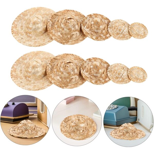 Set 10 Mini Cappelli di Paglia Intrecciati a Mano per Accessori DIY e Decorazioni
