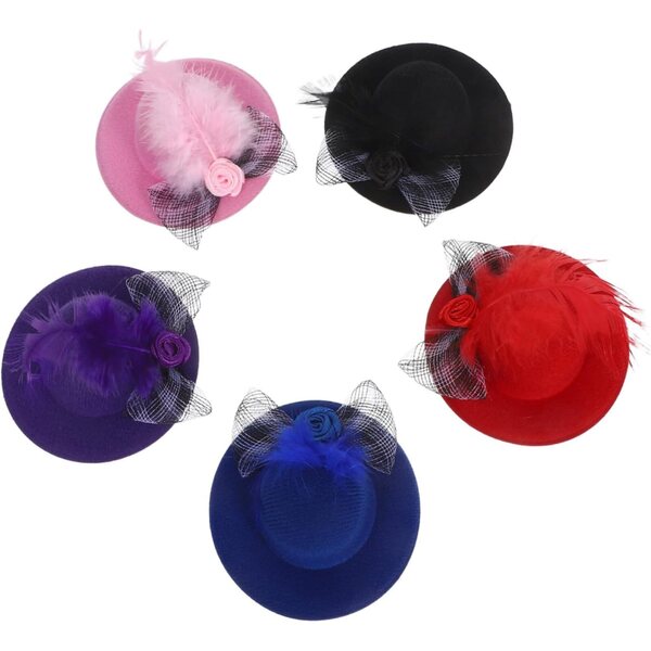 Set 5 Mini Cappelli alti per Bambole con Fiori e Rete, Decorazioni Artigianali Creative