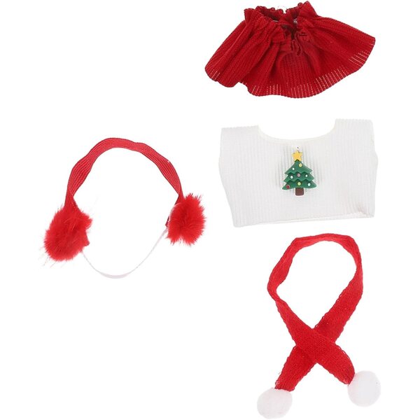 UPKOCH Weihnachtskleidung für Puppen mit Weihnachtsmann-Kleid, rotem Rock, Schal und Ohrenschützern