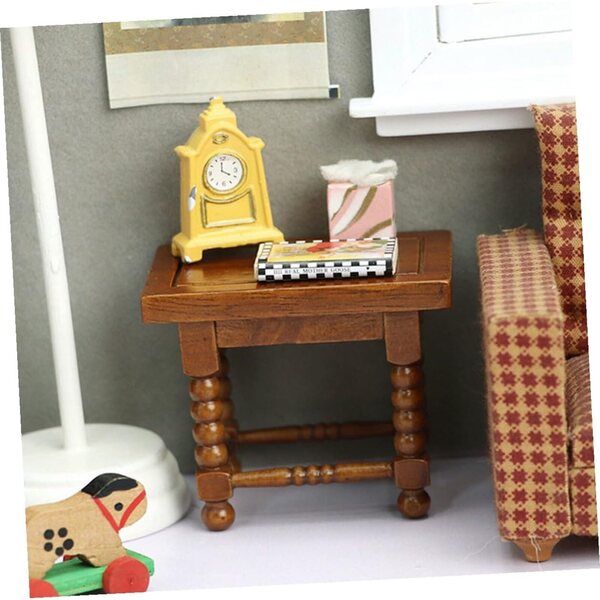Tavolino da Tè in Legno per Casa delle Bambole, Mobili Miniatura Decorativi Marrone