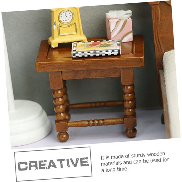 Tavolino da Tè in Legno per Casa delle Bambole, Mobili Miniatura Decorativi Marrone