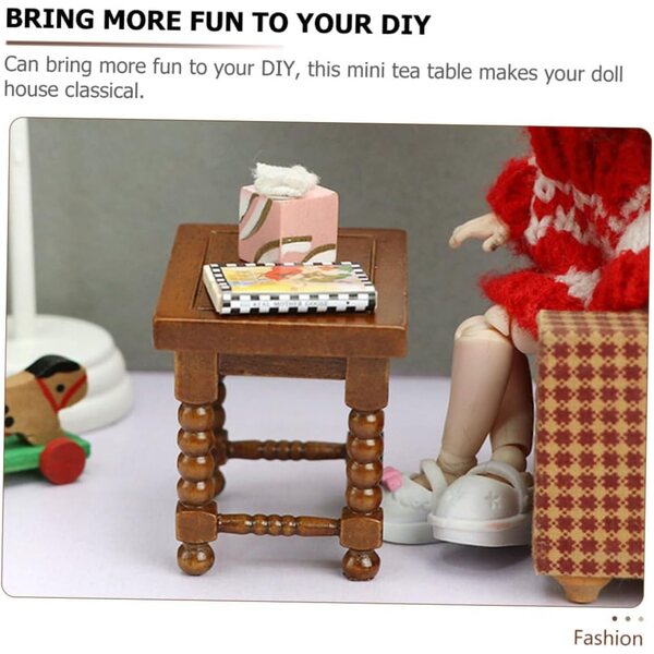 Tavolino da Tè in Legno per Casa delle Bambole, Mobili Miniatura Decorativi Marrone