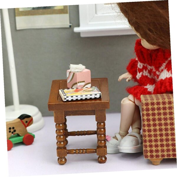Tavolino da Tè in Legno per Casa delle Bambole, Mobili Miniatura Decorativi Marrone