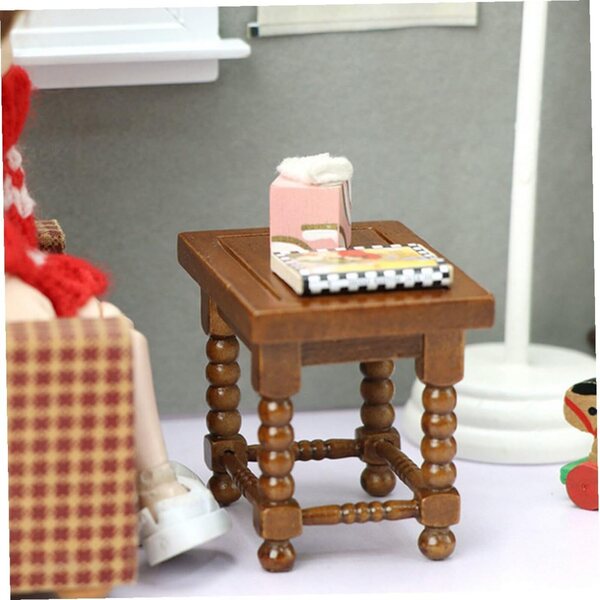 Tavolino da Tè in Legno per Casa delle Bambole, Mobili Miniatura Decorativi Marrone
