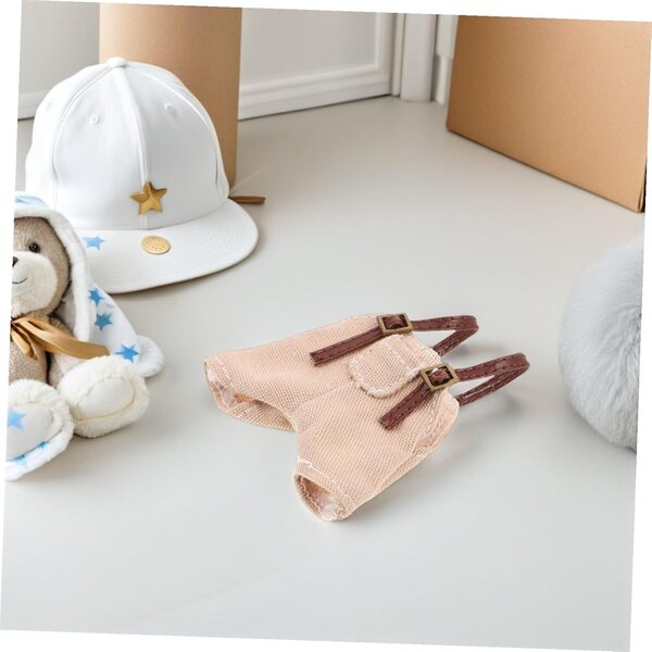 Salopette in Tessuto per Bambole, Mini Pantaloni con Bretelle Beige, Abbigliamento Creativo per Giochi di Vestizione