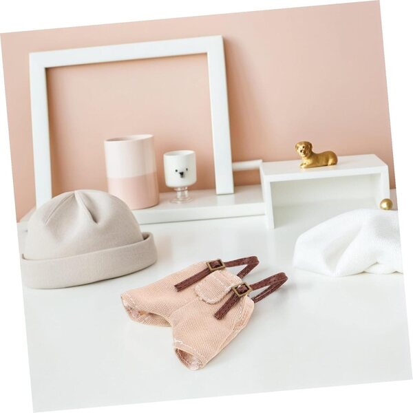 Salopette in Tessuto per Bambole, Mini Pantaloni con Bretelle Beige, Abbigliamento Creativo per Giochi di Vestizione