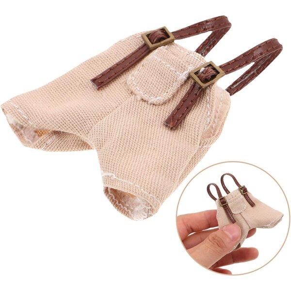 Salopette in Tessuto per Bambole, Mini Pantaloni con Bretelle Beige, Abbigliamento Creativo per Giochi di Vestizione