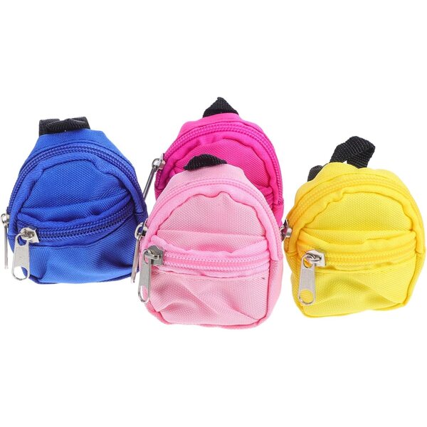 Set 4 Mini Zaini per Bambole con Zip - Accessori Morbidi per Gioco e Role Play