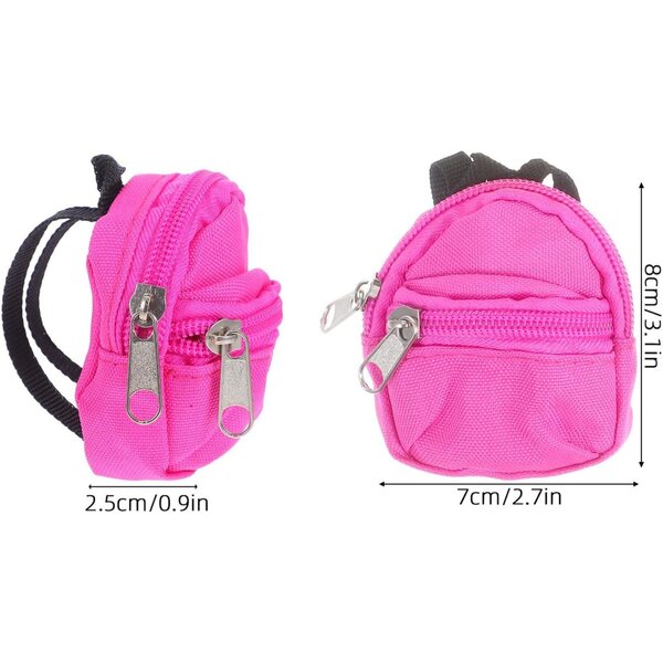 Set 4 Mini Zaini per Bambole con Zip - Accessori Morbidi per Gioco e Role Play