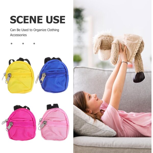 Set 4 Mini Zaini per Bambole con Zip - Accessori Morbidi per Gioco e Role Play