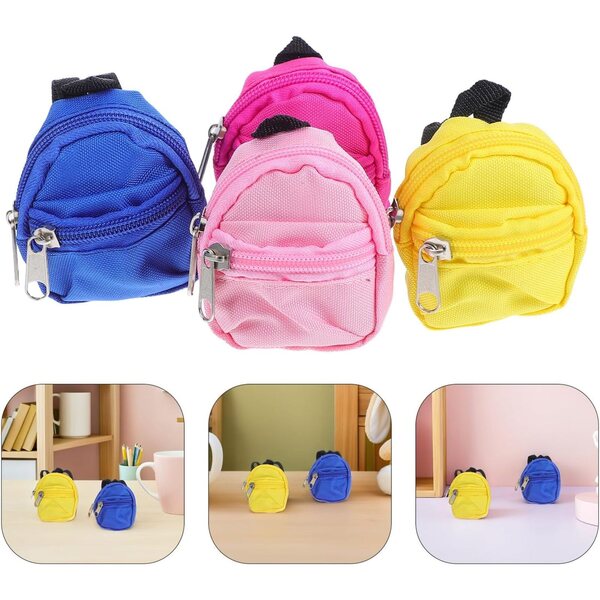 Set 4 Mini Zaini per Bambole con Zip - Accessori Morbidi per Gioco e Role Play
