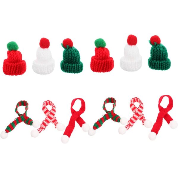 Set 12 Mini Bonnet e Sciarpe Natalizie in Lana, Accessori Tricotati per Decorazioni Festa
