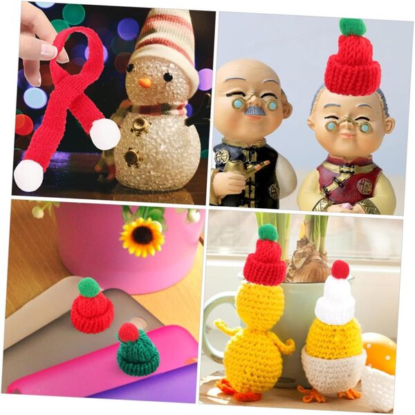 Set 12 Mini Bonnet e Sciarpe Natalizie in Lana, Accessori Tricotati per Decorazioni Festa