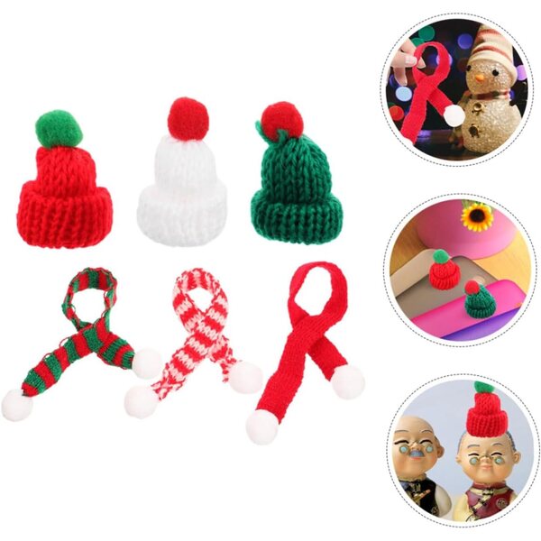 Set 12 Mini Bonnet e Sciarpe Natalizie in Lana, Accessori Tricotati per Decorazioni Festa